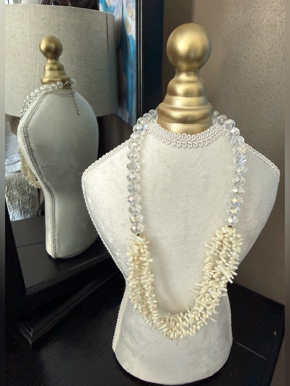 White Coral & Clear Crystal Strand Necklace - Women Jewelry